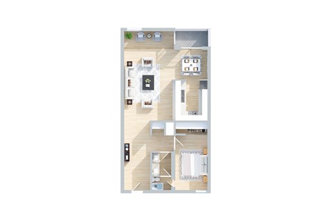 Floor plan for 1 bed, 1 bath, 840 sqft
